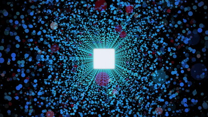 Poster - Round tunnel of sparkling particles. 3D rendering abstract space, computer generated backdrop