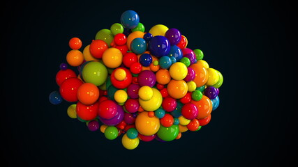 Poster - Random multicolored spheres. Computer generated abstract form of large and small glossy balls. 3d rendering background