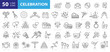 Party line icon set. Included icons as celebrate, celebration, dancing, music, congrats and more