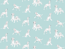 Dalmatian Seamless Pattern, Spotted White Black Dogs Blue Seamless Nursery Print