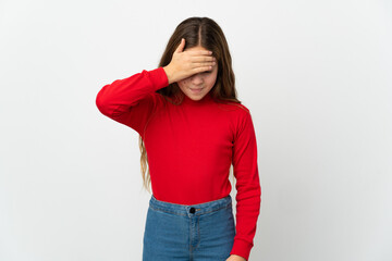 Little girl over isolated white background with headache