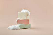 Pieces Of Soap On A Beige Background
