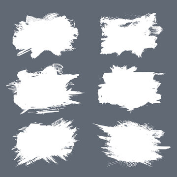 Vector white paint, white ink smear, brush, line or texture. Dirty decoration element, frame or background for your text