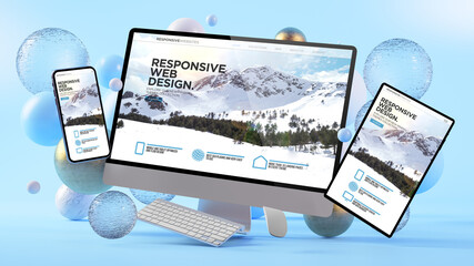 Poster - Responsive devices floating website mock up