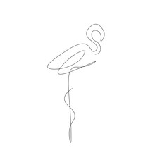 Flamingo Bird Silhouette Line Drawing, Vector Illustration