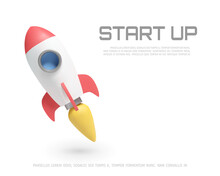 Illustration Of Rocket And Copy Space For Start Up Business And Bitcoins Advertise.