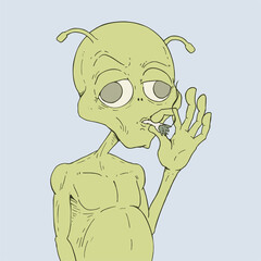 Sticker - Funny alien smoking