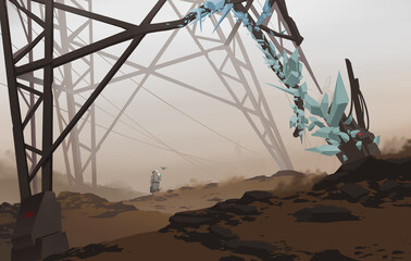 a digital science fiction illustration painting of the explorer finding a mystery signal from the ou