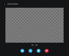 Video call screen. Video call window template. Video chat interface. App for communication in internet.