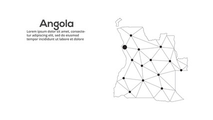 Poster - Angola communication network map. Vector image of a low poly global map with city lights. Map in the form of lines and dots