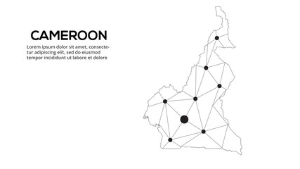 Poster - Cameroun communication network map. Vector image of a low poly global map with city lights. Map in the form of lines and dots