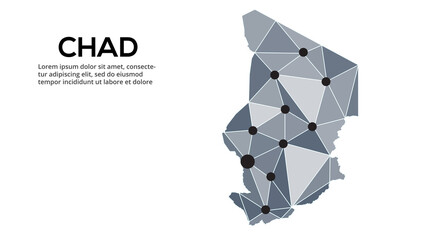 Poster - Chad communication network map. Vector image of a low poly global map with city lights. Map in the form of triangles and dots