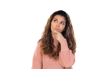 Poster - Beautiful middle aged woman with pink woolen sweater