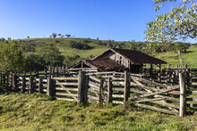 Beautiful Shot Of An Abandoned Old Wooden Cattle Stable In Brazil