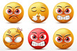 Smiling faces emoticon character set, Facial expressions of cute yellow faces in angry and furious. 3D realistic vector illustration