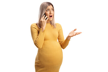 Wall Mural - Stressed pregnant woman talking on a mobile phone