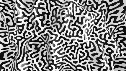 Poster - Black and white turing pattern. Reaction-diffusion pattern background. Abstract liquid background. 3D rendering, 3D illustration.