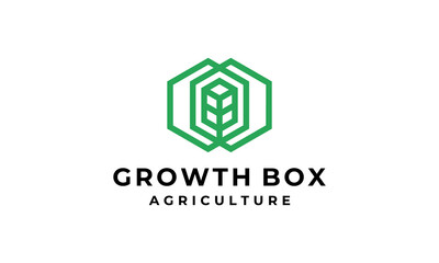 Poster - growth box cube eco leaf link connection logo design template