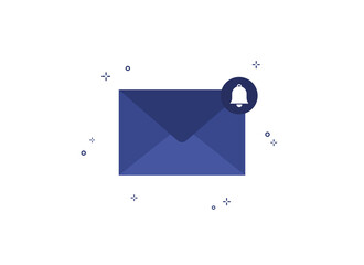 Poster - a letter in a close envelope sent by mail. notification about message. send to email. blue. flat des