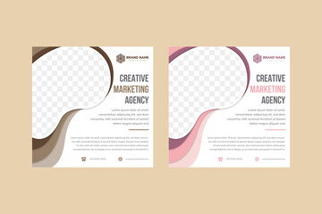 Poster - Set of Editable liquid square banner template. social media post design use  liquid style background with flat brown and pink.  web internet ads. Vector illustration with bubble shape photo college