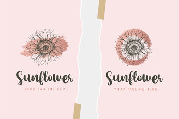 Sunflower hand drawn floral logo premium