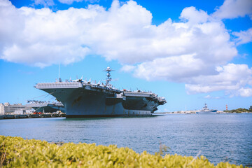 aircraft carrier pearl harbor historic sites visitor center, oahu, hawaii. an aircraft carrier is a 