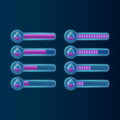 Wall Mural - set of fantasy blue glossy gui potion magis bottle indication progress bar for game ui asset element