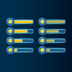 Wall Mural - set of fantasy blue glossy gui golden currency coin progress bar for game ui asset elements vector i