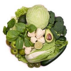 Poster - Group of green vegetables on white background