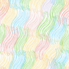 Wall Mural - Seamless pattern with row of diagonal grunge striped elements in pastel yellow, blue, green, red colors