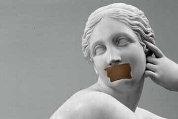 ancient greek marble sculpture taped lips aesthetic background