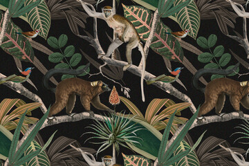 Wall Mural - Jungle pattern background wild animals illustration