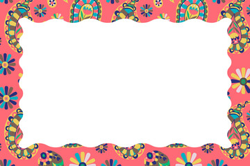 Wall Mural - bright pink paisley oriental pattern frame illustration