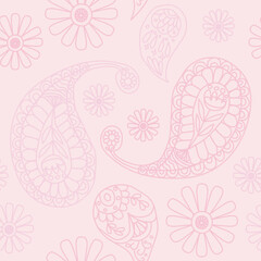 Canvas Print - Pastel pink paisley seamless pattern background illustration