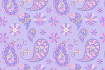 Wall Mural - pastel purple indian paisley pattern background illustration