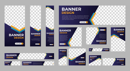 Poster - abstract banner design web template set, horizontal header web banner. modern gradient blue cover he