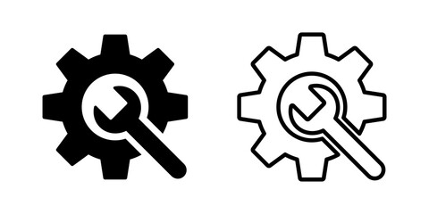 Gear wrench icon. Settings isolated icon or signs in line design. Preferences or configurations icon for apps and websites. Stock vector