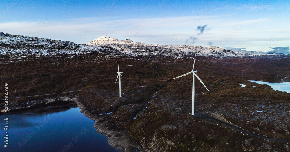 Wind power turbines in north Norway 2 - obrazy, fototapety, plakaty 