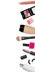 Wall Mural - beauty fashion makeup brush powder lipstick; cosmetics nail polish eyelashes sponge tube cream