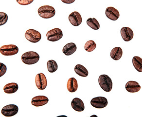 Poster - Closeup shot of coffee beans isolated on a white background