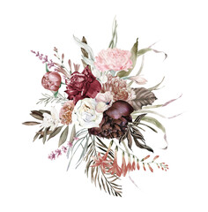  Boho burgundy bouquets clipart, Watercolor blush and burgundy wedding flowers, Wedding invitation arrangements, valentines, floral posters