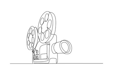 Continuous line drawing of retro old classic video player. Vintage analog movie projector item concept single one line art design graphic vector illustration