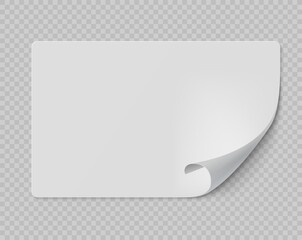 Poster - Square sticker. Curled page rectangular flipped paper page, white information banner, empty promotional emblem mockup, advertise realistic blank vector isolated on transparent background illustration