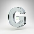 Letter G uppercase on white background. Camera lens transparent glass 3D rendered font with dispersion.