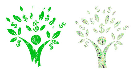 Vector money tree man composition is created of randomized itself money tree man pictograms. Distress money tree man icon. Fractal composition of money tree man.