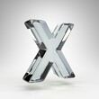 Letter X uppercase on white background. Camera lens transparent glass 3D rendered font with dispersion.