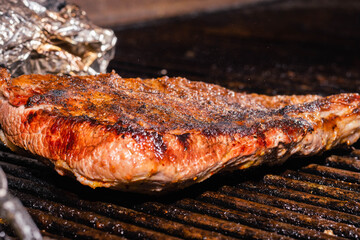 barbecue grilled beef matambre with metallic fire potatoes córdoba argentina