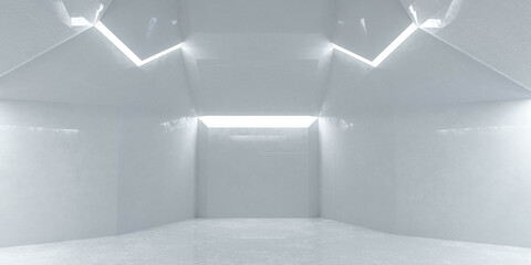 Poster - white empty room with concrete surface futuristic design 3d render illustration