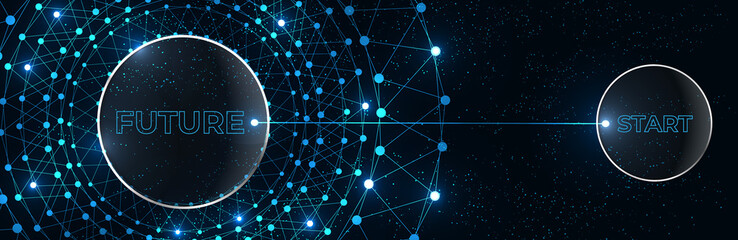 Wall Mural - start to the future banner. press a start button to the future innovation. abstract technology backg