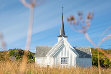 white wooden church in the north of langøya, vesterålen